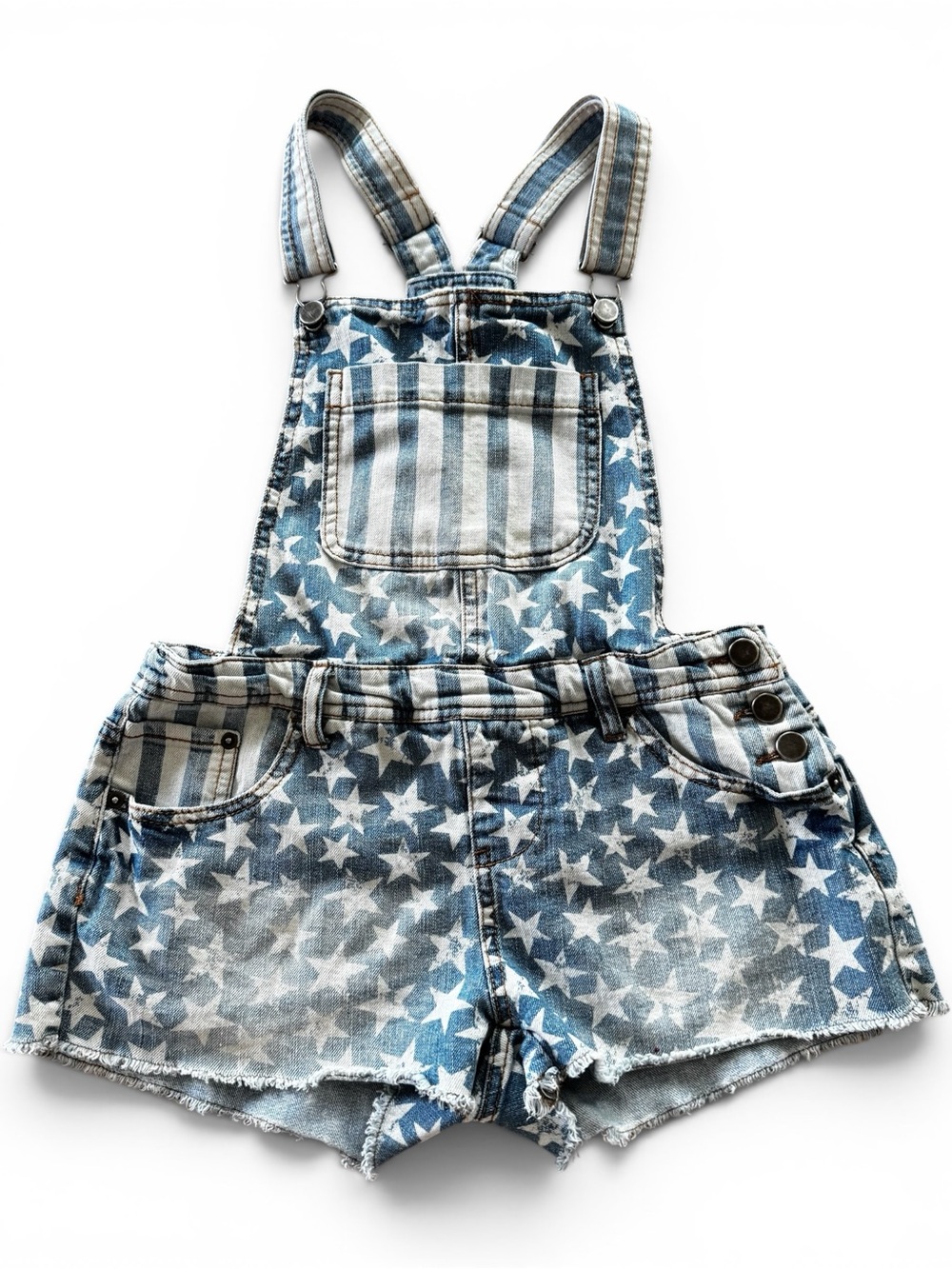 Kids Star & Stripe Denim Short Overalls - Blue
